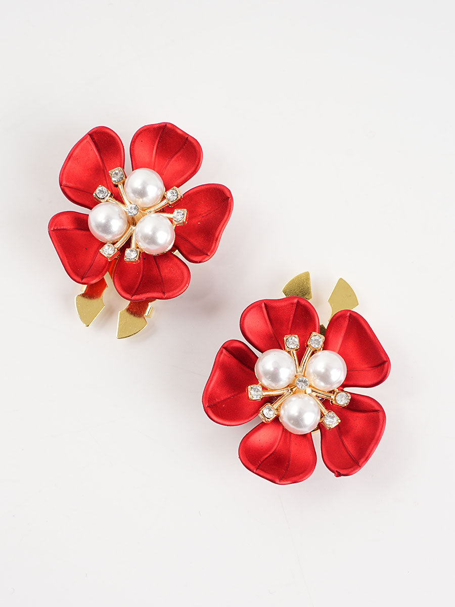 Pearl Flower Button Covers – Elegant Metal Shirt Clips (2pcs)