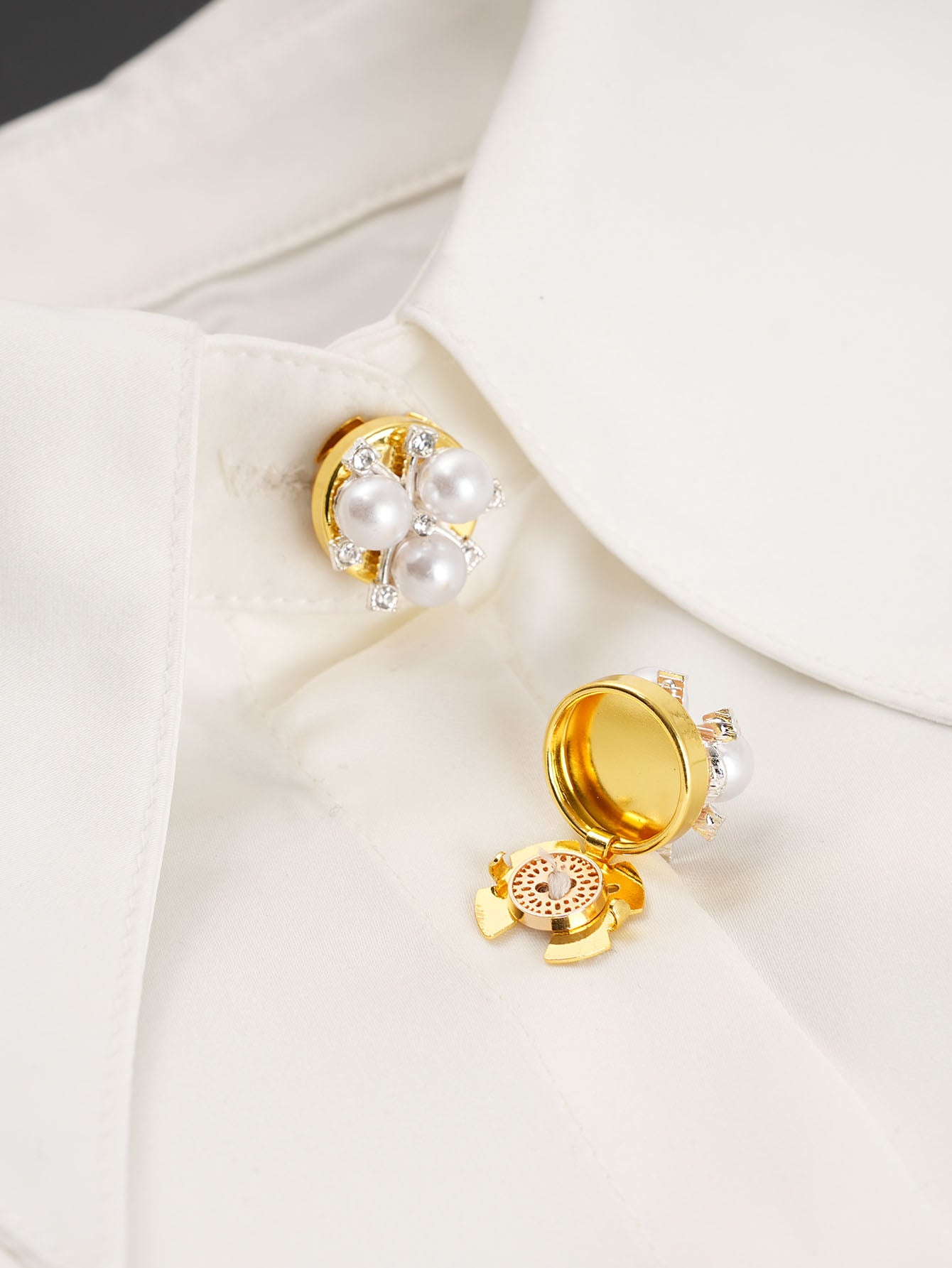 2pcs Button Covers for Shirt Clothing Accessory faux pearls Metal cufflinks No Sewing Button